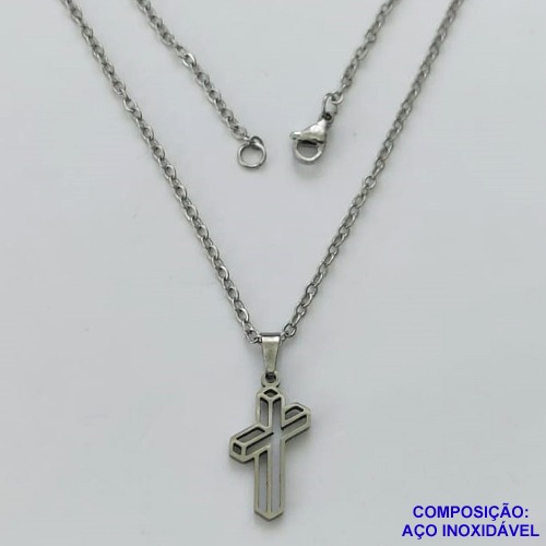 GARGANTILHA EM AÇO INOXIDÁVEL - (AÇO03) (cx.126)  GARGANTILHA COM CORRENTE 50CM E PINGENTE CRUCIFIXO 9X20MM - COMPOSIÇÃO: AÇO INOXIDÁVEL - AÇO2025