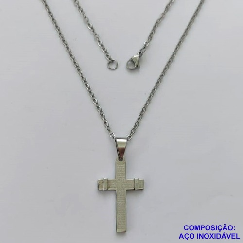 GARGANTILHA EM AÇO INOXIDÁVEL - (CX.2026)  (AÇO03) GARGANTILHA COM CORRENTE 50CM E PINGENTE CRUCIFIXO ORAÇÃO 17X28MM - COMPOSIÇÃO: AÇO INOXIDÁVEL - AÇO2026