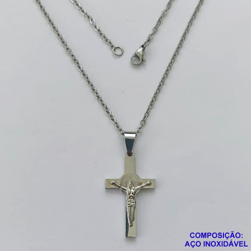 GARGANTILHA EM AÇO INOXIDÁVEL - (AÇO03) (CX.2027)  GARGANTILHA COM CORRENTE 50CM E PINGENTE CRUCIFIXO IMAGEM JESUS 17X30MM - COMPOSIÇÃO: AÇO INOXIDÁVEL - AÇO2027