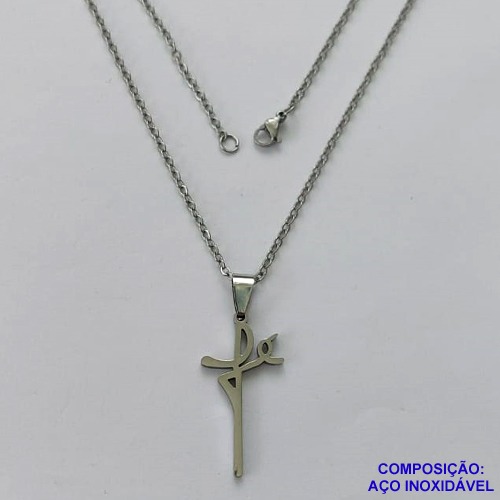 GARGANTILHA EM AÇO INOXIDÁVEL - (AÇO03) - (CX.126)  GARGANTILHA COM CORRENTE 50CM E PINGENTE CRUCIFIXO FÉ 15X30MM - COMPOSIÇÃO: AÇO INOXIDÁVEL - AÇO2029