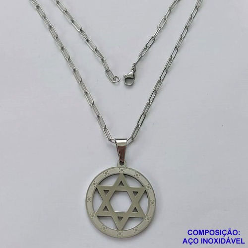 GARGANTILHA EM AÇO INOXIDÁVEL - (12753) - (CX.126)  GARGANTILHA COM CORRENTE 60CM E PINGENTE ESTRELA DE DAVI 32MM - COMPOSIÇÃO: AÇO INOXIDÁVEL - AÇO2033