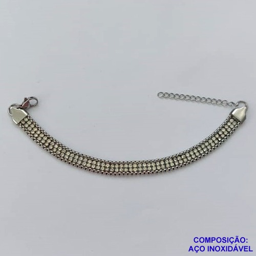 PULSEIRA EM AÇO INOXIDÁVEL - (CX.126)  PULSEIRA COM STRASS LARGURA - 6MM E FECHO LAGOSTA + EXTENSOR  - TAMANHO: 14CM - COMPOSIÇÃO: AÇO INOXIDÁVEL - AÇO2035