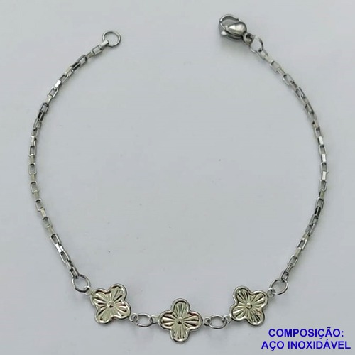PULSEIRA EM AÇO INOXIDÁVEL - (ACO1012) - PULSEIRA COM 3 VAN CLEFF 7MM - TAMANHO 18CM - FECHO LAGOSTA - COMPOSIÇÃO: AÇO INOXIDÁVEL - AÇO2037