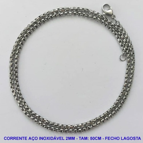 CORRENTE EM AÇO INOXIDAVEL (ACO26) - CORRENTE LARGURA 2MM - TAMANHO: 50CM - FECHO LAGOSTA - AÇO2039