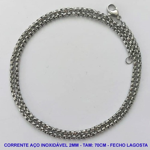 CORRENTE EM AÇO INOXIDAVEL (ACO26) - CORRENTE LARGURA 2MM - TAMANHO: 70CM - FECHO LAGOSTA - AÇO2041