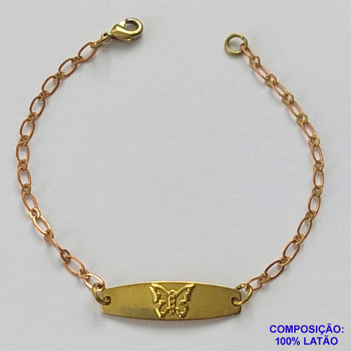 PULSEIRA NO BRUTO PRONTA PARA O BANHO(CX126) - (2791) PULSEIRA INFANTIL COM CHAPINHA BORBOLETA 7X25MM - TAMANHO 15CM - PESO TOTAL 1,1GR - BRU15015