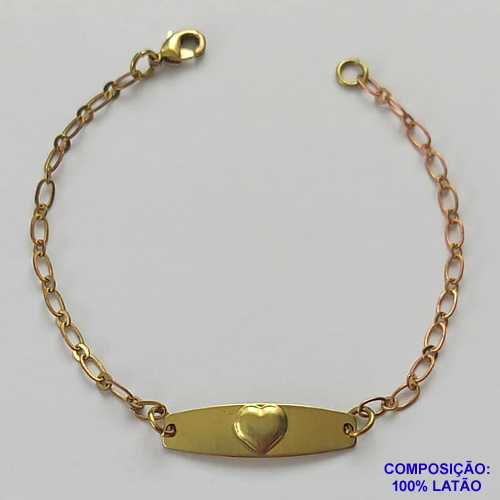 PULSEIRA NO BRUTO PRONTA PARA O BANHO(CX126) - (2795) PULSEIRA INFANTIL COM CHAPINHA CORAÇÃO 7X25MM - TAMANHO 15CM - PESO TOTAL 1,1GR - BRU15016