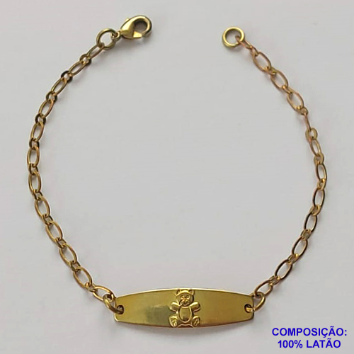 PULSEIRA NO BRUTO PRONTA PARA O BANHO(CX126) - (2792) PULSEIRA INFANTIL COM CHAPINHA URSINHO 7X25MM - TAMANHO 15CM - PESO TOTAL 1,1GR - BRU15017