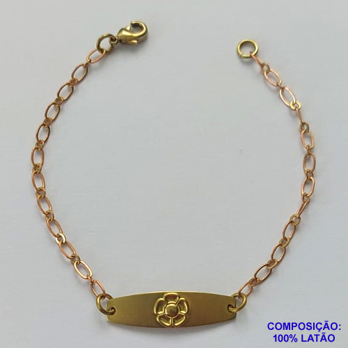 PULSEIRA NO BRUTO PRONTA PARA O BANHO(CX126) - (2790) PULSEIRA INFANTIL COM CHAPINHA FLOR 7X25MM - TAMANHO 15CM - PESO TOTAL 1,1GR - BRU15019