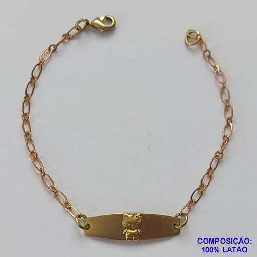PULSEIRA NO BRUTO PRONTA PARA O BANHO(CX126) - (2793) PULSEIRA INFANTIL COM CHAPINHA GATINHA 7X25MM - TAMANHO 15CM - PESO TOTAL 1,1GR - BRU15020