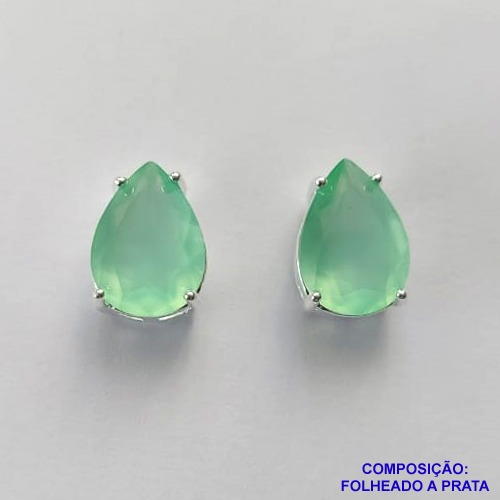 BRINCO FOLHEADA A PRATA COM 50 MILÉSIMOS + VERNIZ DIAMOND - BRINCO DE PINO BASE ALTA FUSÃO VERDE CLARO 10X14MM PRA459