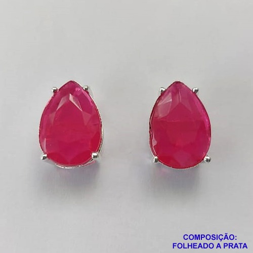 BRINCO FOLHEADA A PRATA COM 50 MILÉSIMOS + VERNIZ DIAMOND - BRINCO DE PINO BASE ALTA FUSÃO ROSA 10X14MM PRA461