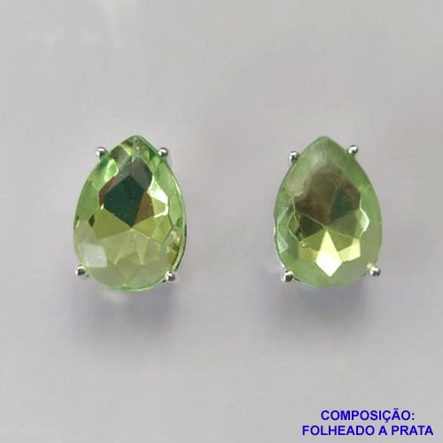 BRINCO FOLHEADA A PRATA COM 50 MILÉSIMOS + VERNIZ DIAMOND - BRINCO DE PINO BASE ALTA FUSÃO VERDE 10X14MM PRA462