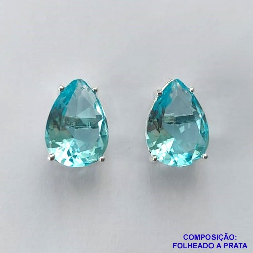 BRINCO FOLHEADA A PRATA COM 50 MILÉSIMOS + VERNIZ DIAMOND - BRINCO DE PINO BASE ALTA FUSÃO AZUL CLARO 10X14MM PRA464