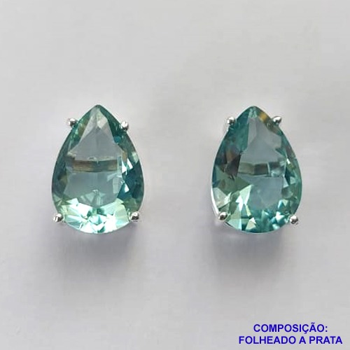 BRINCO FOLHEADA A PRATA COM 50 MILÉSIMOS + VERNIZ DIAMOND - BRINCO DE PINO BASE ALTA FUSÃO VERDE CLARO 10X14MM PRA466