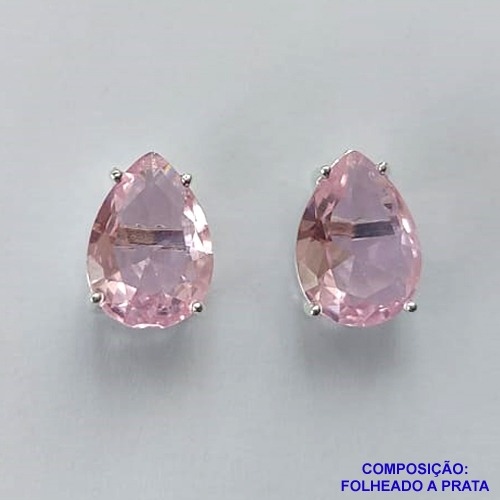 BRINCO FOLHEADA A PRATA COM 50 MILÉSIMOS + VERNIZ DIAMOND - BRINCO DE PINO BASE ALTA FUSÃO ROSA 10X14MM PRA467