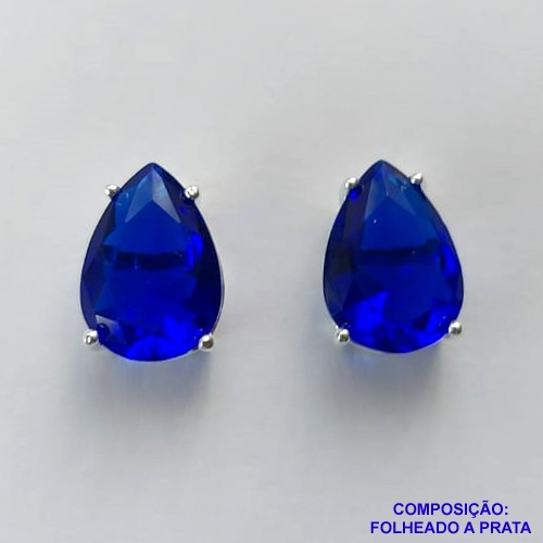 BRINCO FOLHEADA A PRATA COM 50 MILÉSIMOS + VERNIZ DIAMOND - BRINCO DE PINO BASE ALTA FUSÃO AZUL ESCURO 10X14MM PRA468