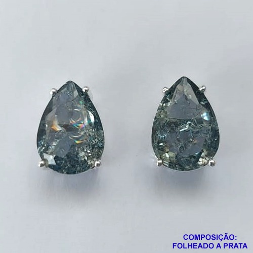 BRINCO FOLHEADA A PRATA COM 50 MILÉSIMOS + VERNIZ DIAMOND - BRINCO DE PINO BASE ALTA FUSÃO CINZA 10X14MM PRA469