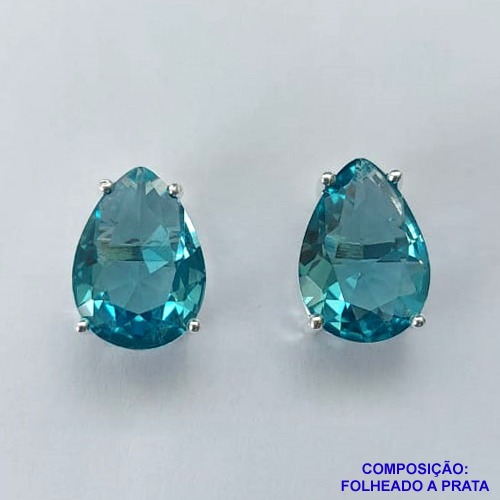 BRINCO FOLHEADA A PRATA COM 50 MILÉSIMOS + VERNIZ DIAMOND - BRINCO DE PINO BASE ALTA FUSÃO AZUL 10X14MM PRA470