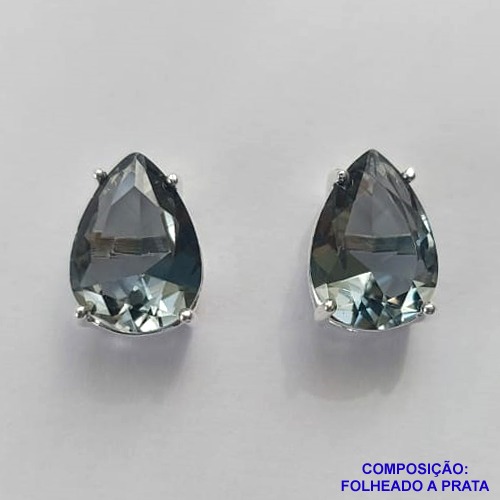 BRINCO FOLHEADA A PRATA COM 50 MILÉSIMOS + VERNIZ DIAMOND - BRINCO DE PINO BASE ALTA CINZA 10X14MM PRA471