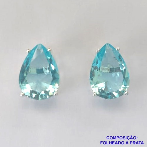 BRINCO FOLHEADA A PRATA COM 50 MILÉSIMOS + VERNIZ DIAMOND - BRINCO DE PINO BASE ALTA FUSÃO AZUL 10X14MM PRA474