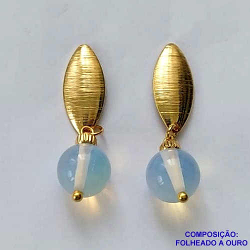 BRINCO FOLHEADO A OURO - BANHADO COM 5 MILÉSIMOS + VERNIZ DIAMOND -  BRINCO DE PINO BASE LISA COM PEDRA OPALA 30MM - OURO314