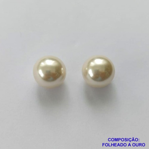 BRINCO FOLHEADO A OURO - BANHADO COM 5 MILÉSIMOS + VERNIZ DIAMOND(BR2255D) -  BRINCO DE PINO PÉROLA 11MM - OURO321