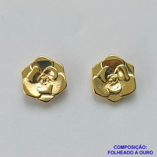 BRINCO FOLHEADO A OURO - BANHADO COM 5 MILÉSIMOS + VERNIZ DIAMOND(BRD9004) -  BRINCO DE PINO FLOR 11MM - OURO325