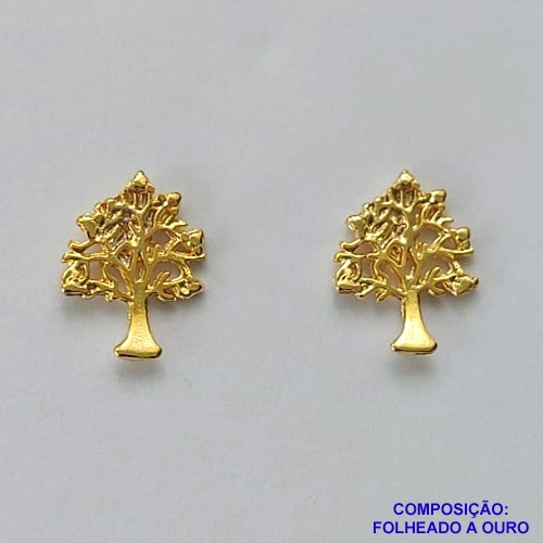 BRINCO FOLHEADO A OURO - BANHADO COM 5 MILÉSIMOS + VERNIZ DIAMOND -  BRINCO DE PINO ÁRVORE DA VIDA 9MM - OURO327