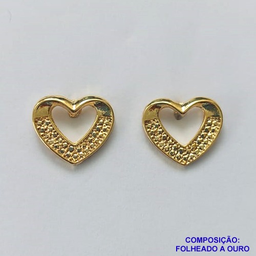 BRINCO FOLHEADO A OURO - BANHADO COM 5 MILÉSIMOS + VERNIZ DIAMOND(BRD9002) -  BRINCO DE PINO CORAÇÃO 13MM - OURO333