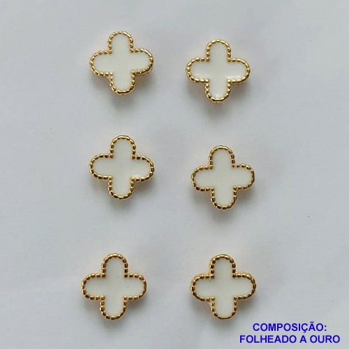 BRINCO FOLHEADO A OURO - BANHADO COM 5 MILÉSIMOS + VERNIZ DIAMOND(BIJ652) -   TRIO DE BRINCO DE PINO VAN CLEEF BRANCO 6MM - OURO335