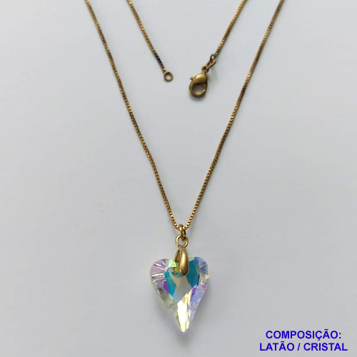 GARGANTILHA NO BRUTO PRONTA PARA O BANHO - GARGANTILHA COM CORRENTE VENEZIANA 45CM E PINGENTE CORAÇÃO CRISTAL / LILÁS  14X17MM - PESO TOTAL 3,6GR - COMPOSIÇÃO: LATÃO / CRISTAL - BRU15041