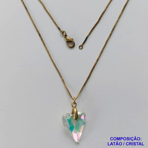 GARGANTILHA NO BRUTO PRONTA PARA O BANHO - GARGANTILHA COM CORRENTE VENEZIANA 45CM E PINGENTE CORAÇÃO CRISTAL / LILÁS  14X17MM - PESO TOTAL 3,6GR - COMPOSIÇÃO: LATÃO / CRISTAL - BRU15042