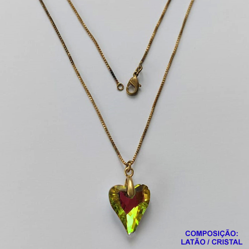 GARGANTILHA NO BRUTO PRONTA PARA O BANHO - GARGANTILHA COM CORRENTE VENEZIANA 45CM E PINGENTE CORAÇÃO CRISTAL / AMARELA  14X17MM - PESO TOTAL 3,6GR - COMPOSIÇÃO: LATÃO / CRISTAL - BRU15043