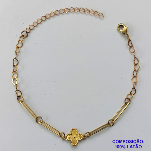 PULSEIRA NO BRUTO PRONTA PARA O BANHO -  (CX.129) PULSEIRA COM TREVO TIPO VAN CLEEF 18CM - PESO TOTAL 1,9GR - COMPOSIÇÃO: LATÃO - BRU15048