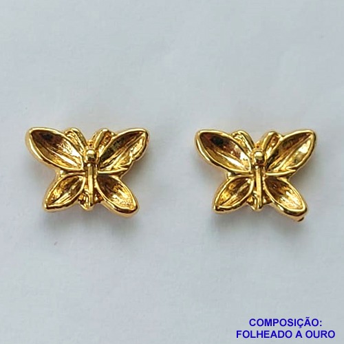 BRINCO FOLHEADO A OURO - BANHADO COM 5 MILÉSIMOS + VERNIZ DIAMOND - BRINCO DE PINO BORBOLETA 12MM - OURO341