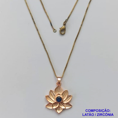 GARGANTILHA NO BRUTO PRONTA PARA O BANHO - (CRIS) GARGANTILHA COM CORRENTE VENEZIANA 45CM E PINGENTE FLOR COM ZIRCÔNIA AZUL 20MM - PESO TOTAL 3,1GR - COMPOSIÇÃO: LATÃO / ZIRCÔNIA - BRU15056