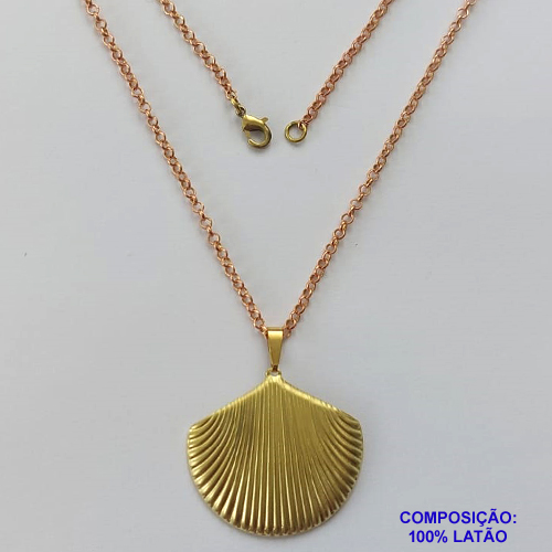 GARGANTILHA NO BRUTO PRONTA PARA O BANHO - (3.3352A1) GARGANTILHA COM CORRENTE ELO PORTUGUÊS 45CM (P154) E PINGENTE CONCHA 31X34MM - PESO TOTAL 9GR - COMPOSIÇÃO: 100% LATÃO - BRU15063