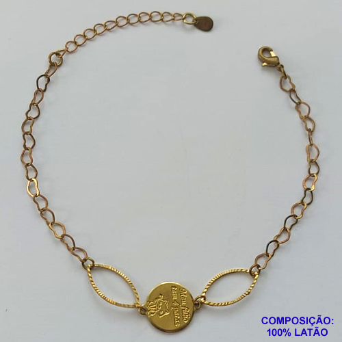 PULSEIRA NO BRUTO PRONTA PARA O BANHO - (5329) PULSEIRA 17CM COM PINGENTE REDONDO COM GATINHO E FRASE MEU FILHO DE 4 PATAS 12MM - PESO: 2GR - COMPOSIÇÃO: 100% LATÃO - BRU15066