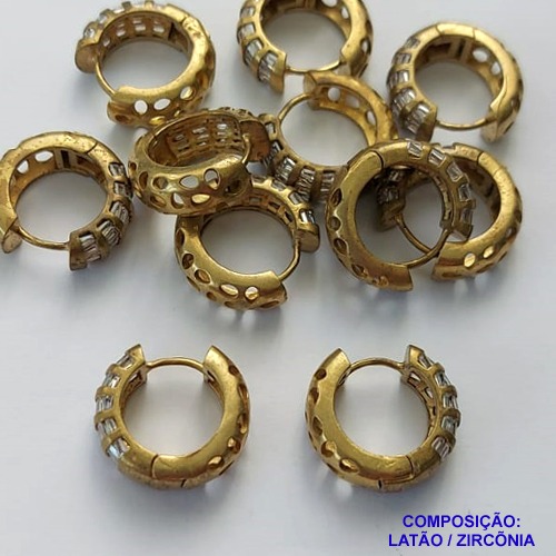 BRINCO NO BRUTO PRONTO PARA O BANHO(CX132) - BRINCO ARGOLA CRAVEJADA COM ZIRCÔNIAS 17MM - LARGURA 5MM -  PESO TOTAL 5,9GR - BRU15072