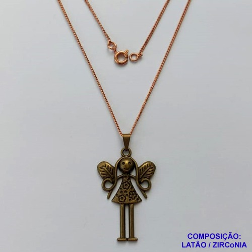 GARGANTILHA NO BRUTO PRONTO PARA O BANHO(CX127) - GARGANTILHA COM CORRENTE 50CM - PINGENTE BONEQUINHA 23X35MM - PESO TOTAL 4,5GR - BRU15080