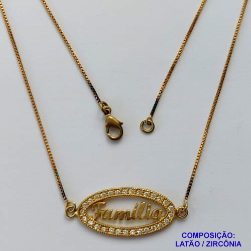 GARGANTILHA NO BRUTO PRONTO PARA O BANHO(CX127) - GARGANTILHA COM CORRENTE VENEZIANA 45CM - PINGENTE FAMÍLIA COM MICRO ZIRCÔNIAS 32X13MM - PESO TOTAL 4,4GR - BRU15082