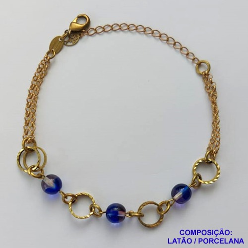 PULSEIRA NO BRUTO PRONTO PARA O BANHO(CX127) - PULSEIRA COM ARGOLAS VAZADAS E PEDRAS DE PORCELANA  - TAMANHO 17CM - PESO 7,0GR  + EXTENSOR - BRU15083