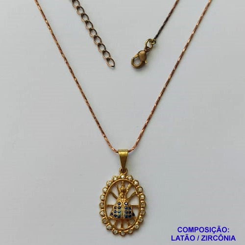 GARGANTILHA NO BRUTO PRONTO PARA O BANHO(CX127) - GARGANTILHA COM CORRENTE L -11 40CM - PINGENTE NOSSA SENHORA APARECIDA  COM MICRO ZIRCÔNIAS 14X21MM - PESO TOTAL 3,3GR - BRU15086