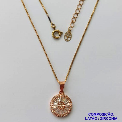 GARGANTILHA NO BRUTO PRONTO PARA O BANHO(CX128) - GARGANTILHA COM CORRENTE VENEZIANA 45CM - PINGENTE COM MICRO ZIRCÔNIAS 13MM - PESO TOTAL 3,5GR - BRU15087