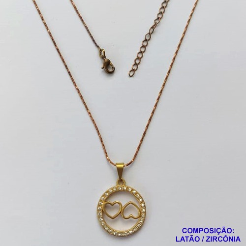 GARGANTILHA NO BRUTO PRONTO PARA O BANHO(CX127) - GARGANTILHA COM CORRENTE L-11 40CM - PINGENTE CORAÇÃO VAZADO COM MICRO ZIRCÔNIAS 18MM - PESO TOTAL 3,2GR - BRU15089