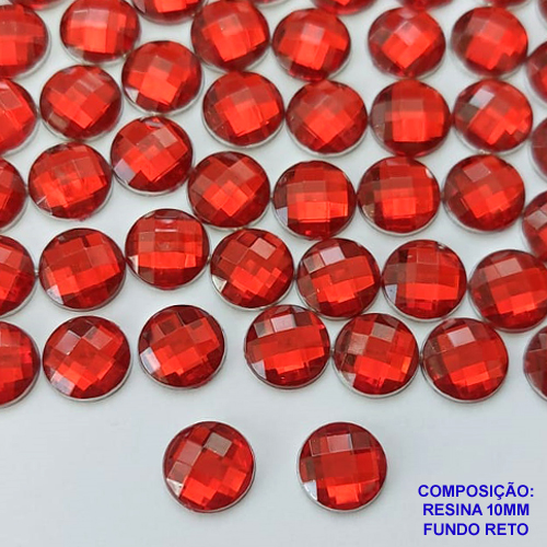 ACESSÓRIO NO BRUTO PRONTO PARA O BANHO - RESINA REDONDA FUNDO RETO 10MM VERMELHA PARA BASE CHATÃO - PESO 0,3GR - COMPOSIÇÃO: RESINA (PEÇA VENDIDA POR UNIDADE) - BRU0003065