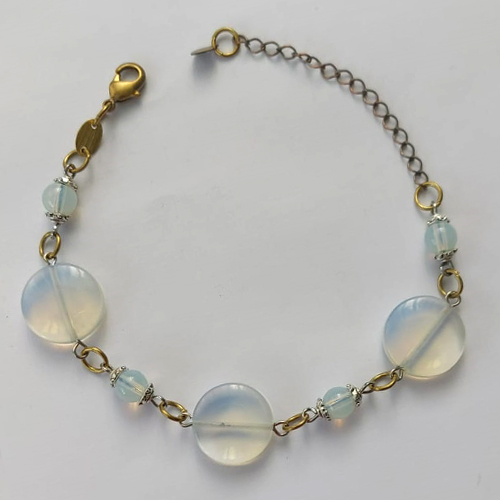 PULSEIRA NO BRUTO PRONTO PARA O BANHO -  (CX.130)  PULSEIRA COM PEDRAS NATURAIS OPALA 17CM - COMPOSIÇÃO: LATÃO / PEDRA NATURAL - PESO TOTAL 10,9GR - BRU15099