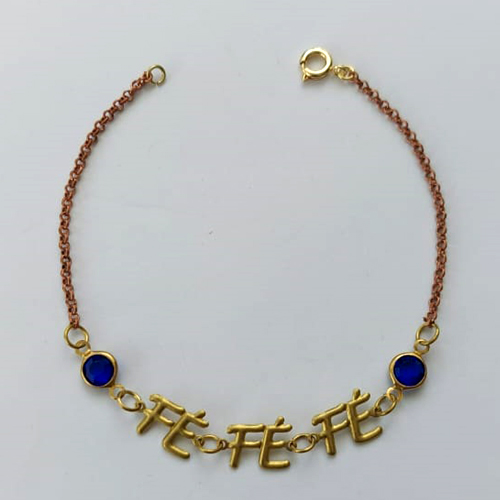 PULSEIRA NO BRUTO PRONTA PARA BANHO - PULSEIRA 18CM COM PINGENTES FÉ - PESO 2,2GR - BRU15179