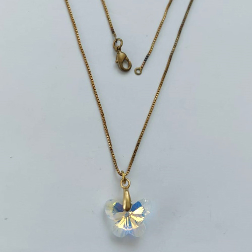 GARGANTILHA NO BRUTO PRONTA PARA O BANHO - GARGANTILHA COM CORRENTE VENEZIANA 45CM E PINGENTE BORBOLETA EM RESINA 10X14MM - PESO 3GR - BRU15182